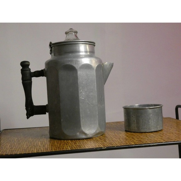 Vintage Pyrex Aluminum Coffee Pot With Wooden Handle & Glass Top *Please Read* - Picture 1 of 8
